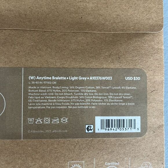 New Allbirds Anytime Bralette Light Grey Size L - Picture 4 of 6